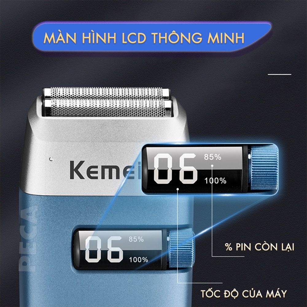 Máy cạo râu khô Kemei KM-3385 màn hình LCD thông minh, lưỡi kép nổi cạo sạch nhanh, sạc USB tiện lợi - Hàng chính hãng