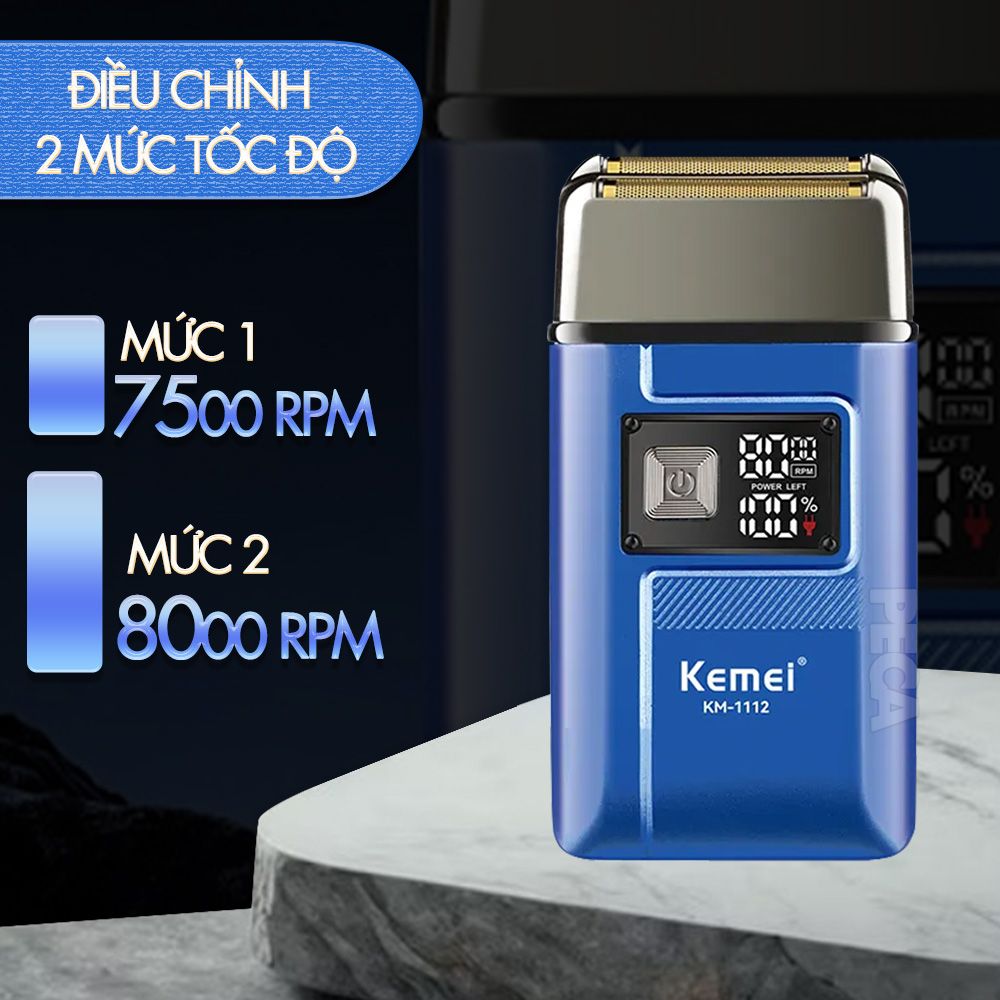 Máy cạo râu lưỡi kép Kemei KM-1112 có 2 tốc độ cắt màn hình LCD, công suất 5w mạnh mẽ, có thể fade trắng, cạo trọc hàng chính hãng