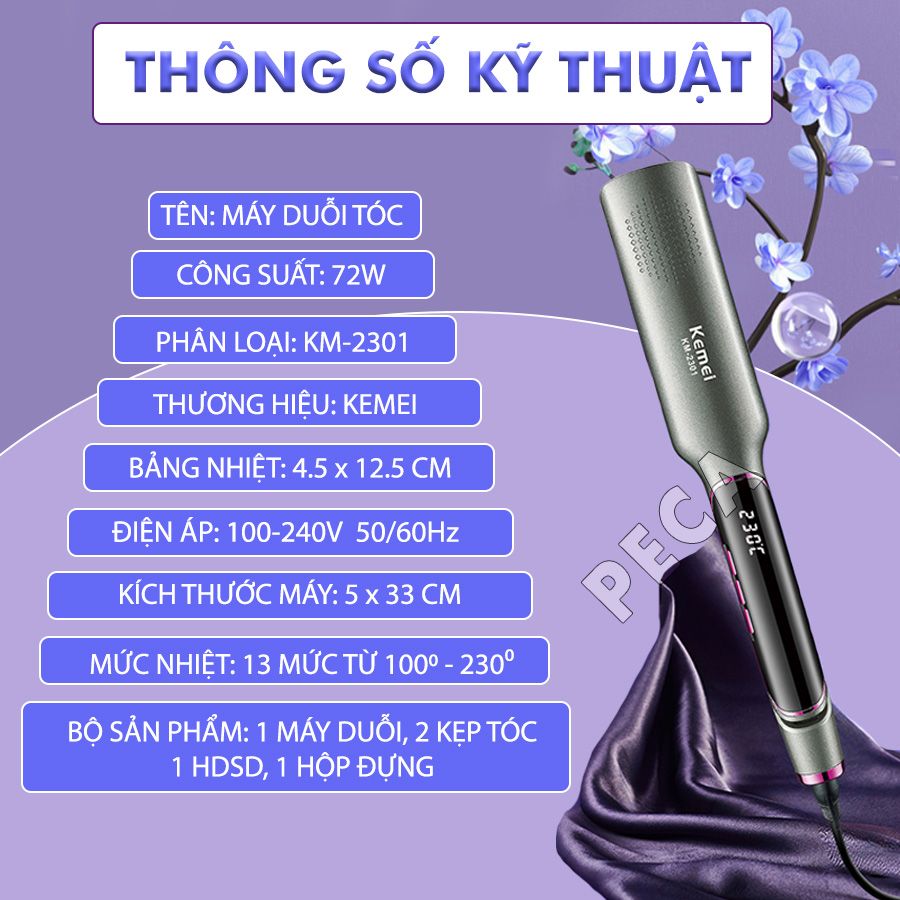 Máy duỗi tóc Kemei KM-2301 bảng nhiệt lớn 4.5 cm, điều chỉnh nhiều mức nhiệt sử dụng được cho mọi loại tóc thích hợp sử dụng salon - Hàng chính hãng