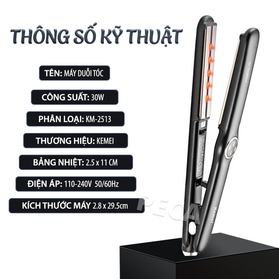 Máy duỗi tóc cao cấp Kemei KM-2513 điều chỉnh 4 mức nhiệt phù hợp sử dụng với mọi tình trạng tóc