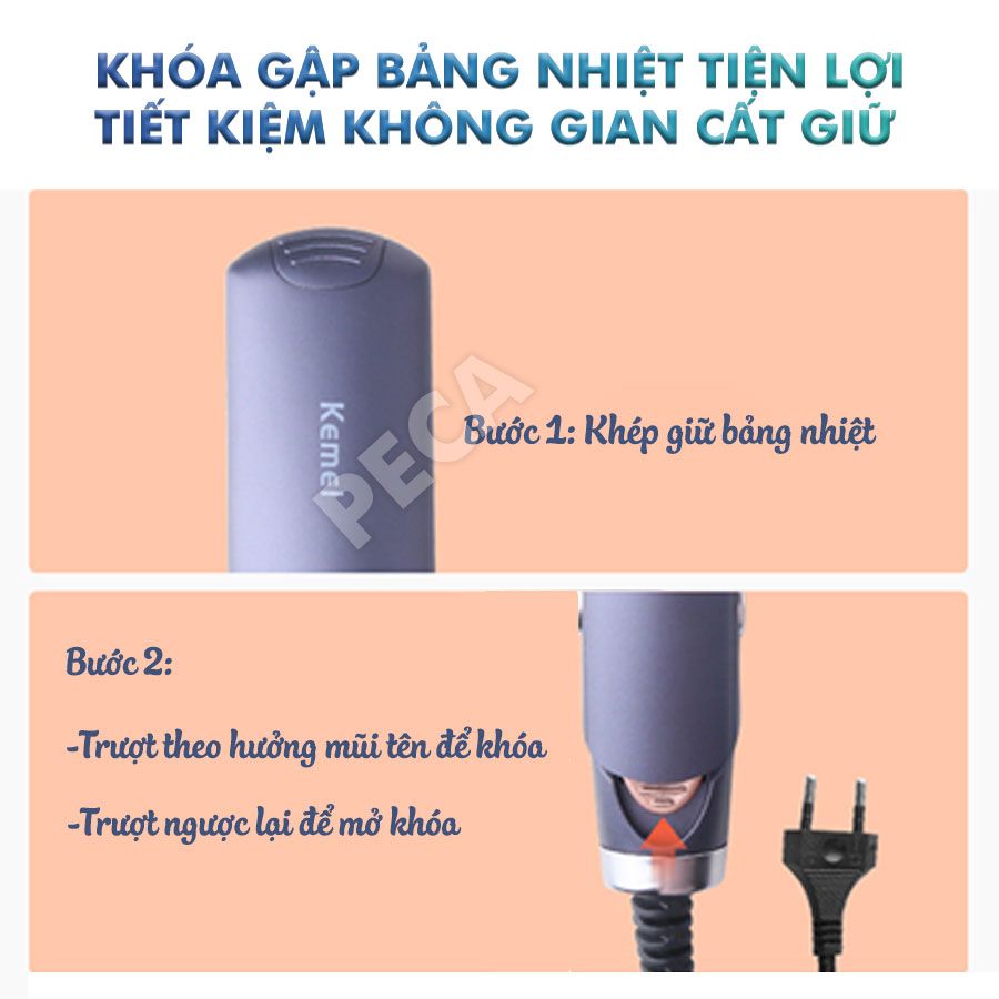 Máy duỗi tóc Kemei KM-740 điều chỉnh 6 mức nhiệt độ bảng nhiệt lớn sử dụng được cho mọi loại tóc