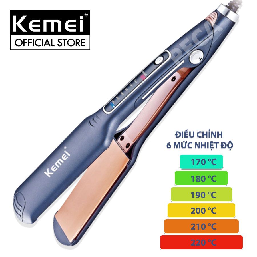 Máy duỗi tóc Kemei KM-740 điều chỉnh 6 mức nhiệt độ bảng nhiệt lớn sử dụng được cho mọi loại tóc