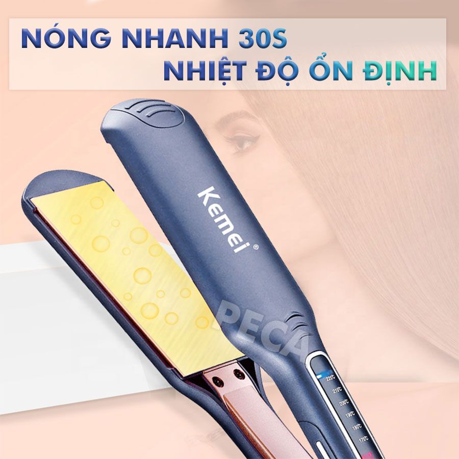 Máy duỗi tóc Kemei KM-740 điều chỉnh 6 mức nhiệt độ bảng nhiệt lớn sử dụng được cho mọi loại tóc