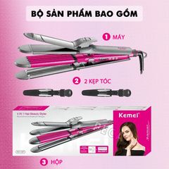 Máy làm tóc đa năng 4in1 Kemei KM-1397 chuyên dụng uốn, duỗi, bấm, hippie tiện lợi điều chỉnh 4 mức nhiệt - Hàng chính hãng