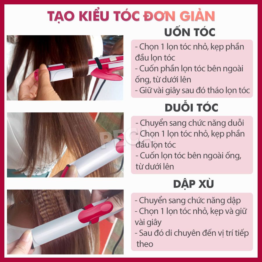 Máy làm tóc đa năng 3in1 duỗi uốn bấm Kemei KM-3304 tạo kiểu tóc dễ dàng với 1 chiếc máy nhỏ gọn