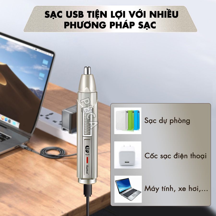 Máy tỉa lông mũi đa năng Kemei KM-315 gồm 3 đầu thay chuyên dụng tỉa lông mũi, tỉa râu, lông dùng pin sạc USB tiện lợi - phân phối chính hãng