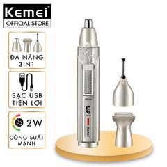 Máy tỉa lông mũi đa năng Kemei KM-315 gồm 3 đầu thay chuyên dụng tỉa lông mũi, tỉa râu, lông dùng pin sạc USB tiện lợi - phân phối chính hãng