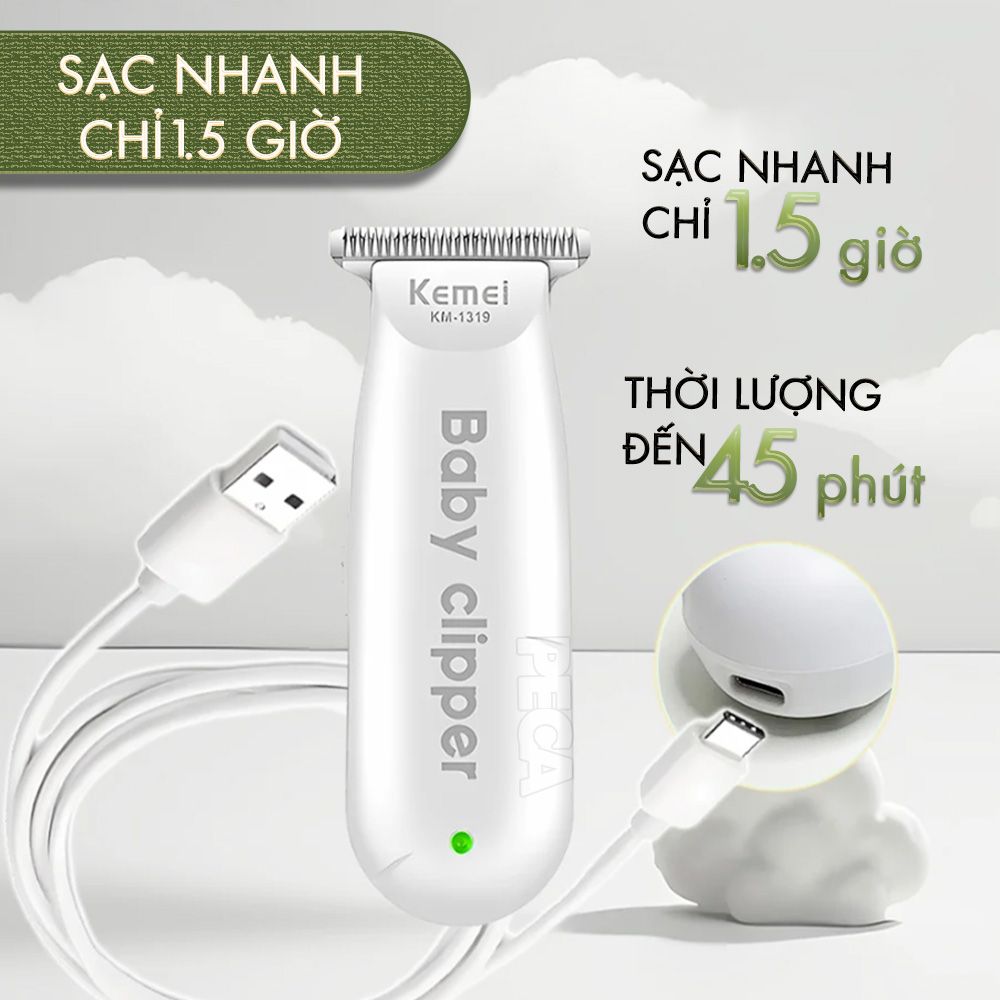 Tông đơ cắt tóc trẻ em mini Kemei KM-1319 có thể cắt tóc, chấn viền kích thước nhỏ gọn êm ái có thể dùng cho trẻ sơ sinh - bảo hành chính hãng 12 tháng