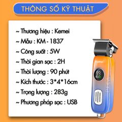 Tông đơ cắt tóc không dây Kemei KM-1837 màn hình LCD thông minh, thiết kế độc đáo, có thể cắt tóc,chấn viền, cạo râu... - hàng phân phối chính thức