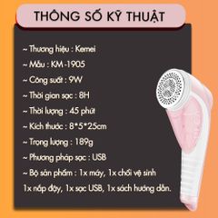 Máy cắt lông xù quần áo không dây Kemei KM-1905 cắt lông xù nhiều loại vải, công suất 9w mạnh mẽ.. - Phân phối chính hãng