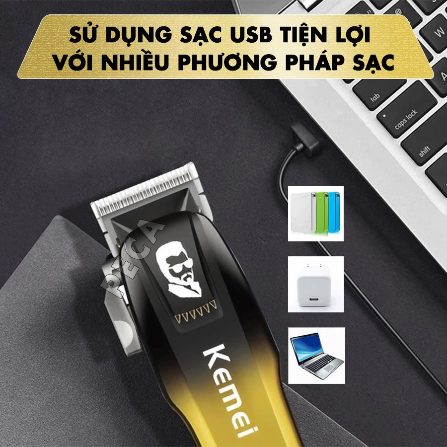 Tông đơ cắt tóc chuyên nghiệp Kemei KM-709A công suất mạnh mẽ có màn hình LCD hiển thị - Hàng chính hãng