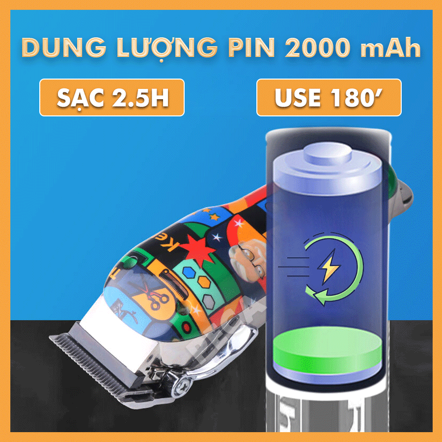 Tông đơ cắt tóc không dây chuyên nghiệp Kemei KM-MAX2092 kèm phụ kiện đầy đủ