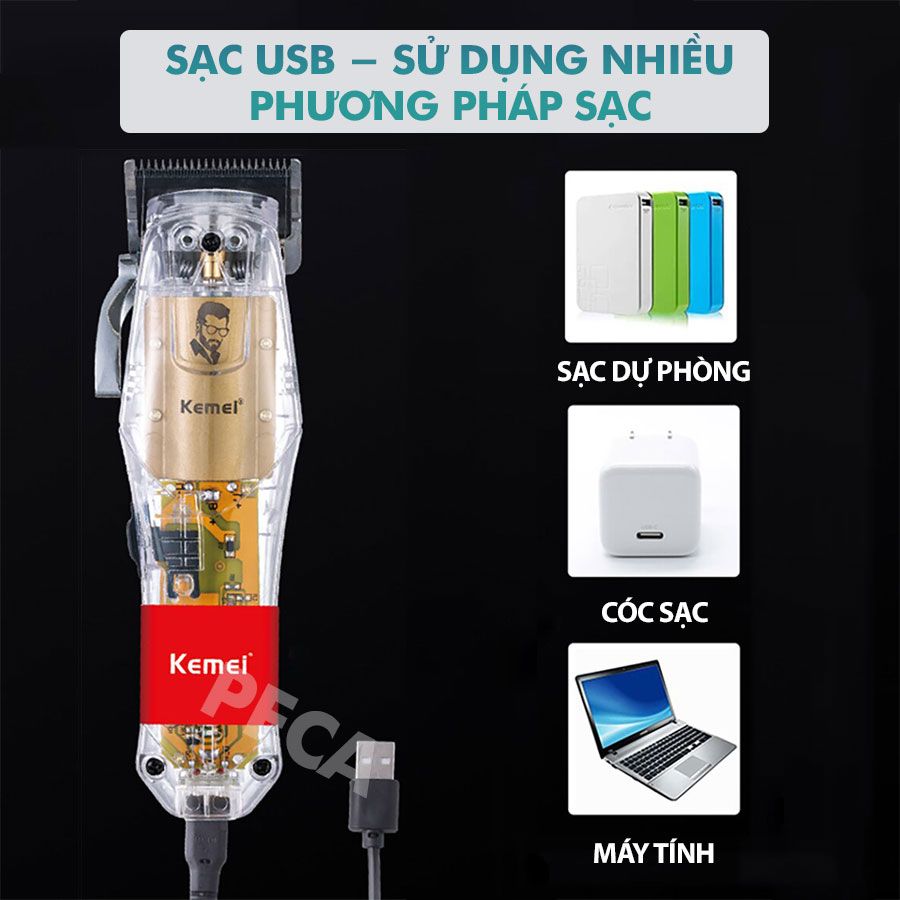 Tông đơ cắt tóc chuyên nghiệp Kemei KM-NG203 sạc nhanh USB công suất mạnh có thể dùng cạo tóc/ fade tóc- Hàng chính hãng