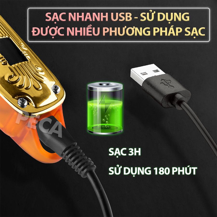 Tông đơ cắt tóc chuyên nghiệp Kemei KM-TM1970PG phiên bản trend cải tiến sạc nhanh USB công suất mạnh - Hàng chính hãng