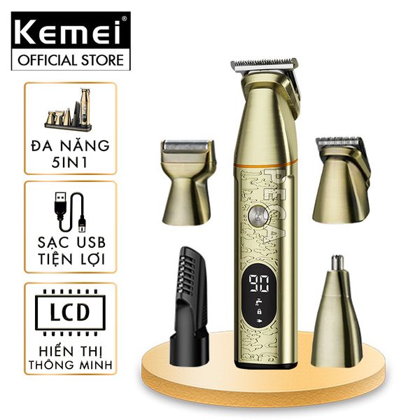 Tông đơ đa năng 5in1 KEMEI KM-5859 nhiều đầu thay thế chuyên dụng cắt tóc, chấn viền, cạo râu, cạo lông toàn thân, lông chân mày...- Hàng chính hãng