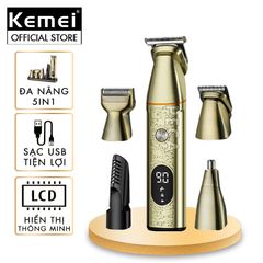 Tông đơ đa năng 5in1 KEMEI KM-5859 nhiều đầu thay thế chuyên dụng cắt tóc, chấn viền, cạo râu, cạo lông toàn thân, lông chân mày...- Hàng chính hãng