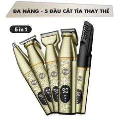 Tông đơ đa năng 5in1 KEMEI KM-5859 nhiều đầu thay thế chuyên dụng cắt tóc, chấn viền, cạo râu, cạo lông toàn thân, lông chân mày...- Hàng chính hãng