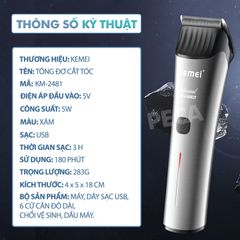 Tông đơ cắt tóc chuyên nghiệp Kemei KM-2481 sạc nhanh USB Type C công suất mạnh có thể dùng cạo đầu, fade tóc sử thích hợp cắt tóc trẻ em người lớn tiệm tóc, baber shop - Hàng chính hãng