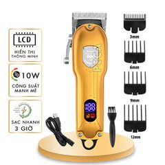 Tông đơ cắt tóc chuyên nghiệp KEMEI KM-802 công suất mạnh 10W màn hình LCD, sạc USB sạc nhanh pin trâu