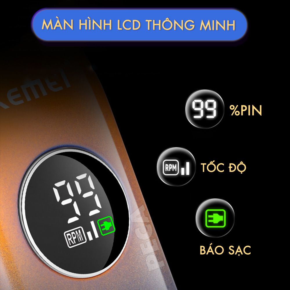 Tông đơ cắt tóc không dây Kemei KM-1837 màn hình LCD thông minh, thiết kế độc đáo, có thể cắt tóc,chấn viền, cạo râu... - hàng phân phối chính thức