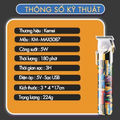 Tông đơ cắt tóc chuyên nghiệp KEMEI KM-MAX5087 thiết kế cá tính baber công suất mạnh 5W mạnh mẽ