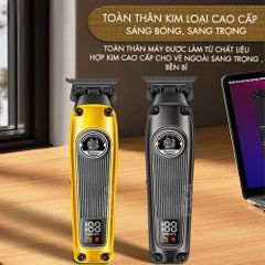 Tông đơ chấn viền Kemei KM-1855 lưỡi cắt mạ carbon DLC cao cấp có động cơ không chổi than tăng hiệu suất màn hình LCD hiển thị công suất 8W hàng chính hãng