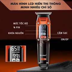 Tông đơ chấn viền Kemei KM-658 điều chỉnh 2 mức tốc độ có màn hình LED, dùng sạc USB - Hàng chính hãng