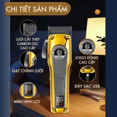 Tông đơ cắt tóc chuyên nghiệp Kemei KM-1825 lưỡi cắt mạ carbon DLC cao cấp có động cơ không chổi than màn hình LCD hiển thị công suất 8W