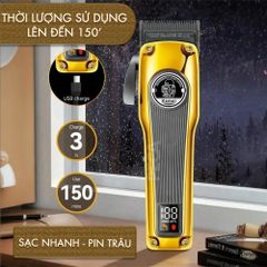 Tông đơ cắt tóc chuyên nghiệp Kemei KM-1825 lưỡi cắt mạ carbon DLC cao cấp có động cơ không chổi than màn hình LCD hiển thị công suất 8W