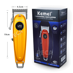 Tông đơ cắt tóc chuyên nghiệp Kemei KM-1955 sạc USB có màn hình LCD được tặng kèm áo choàng, lược và kéo cắt tóc