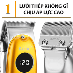 Tông đơ cắt tóc chuyên nghiệp Kemei KM-1955 sạc USB có màn hình LCD được tặng kèm áo choàng, lược và kéo cắt tóc