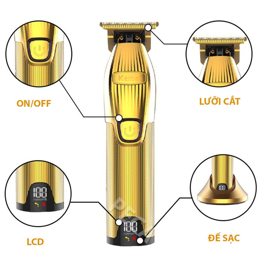 Tông đơ chấn viền không dây cao cấp Kemei KM-K32S lưỡi thép carbon sắc bén chịu lực, công suất mạnh có màn hình LCD hiển thị - Hàng chính hãng