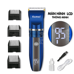 Tông đơ cắt tóc không dây Kemei KM-1086 màn hình LCD hiện pin thông minh dùng cho cá nhân và gia đình - Hàng chính hãng