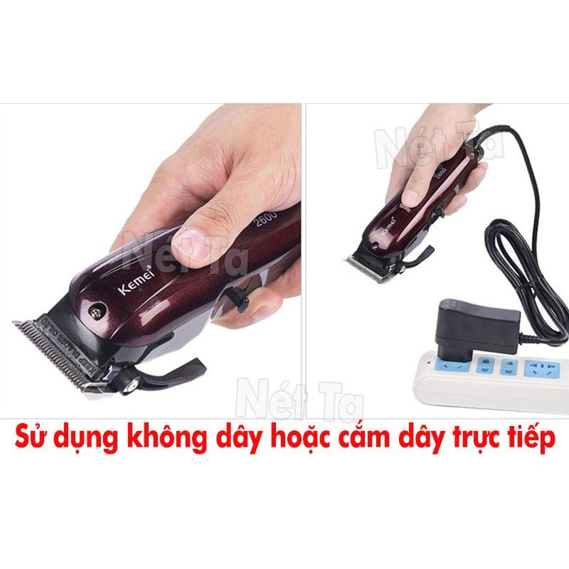 Tông đơ cắt tóc không dây Kemei KM-2600 chuyên nghiệp với pin Lithiumion siêu khủng có thể sử dụng cắm điện trực tiếp