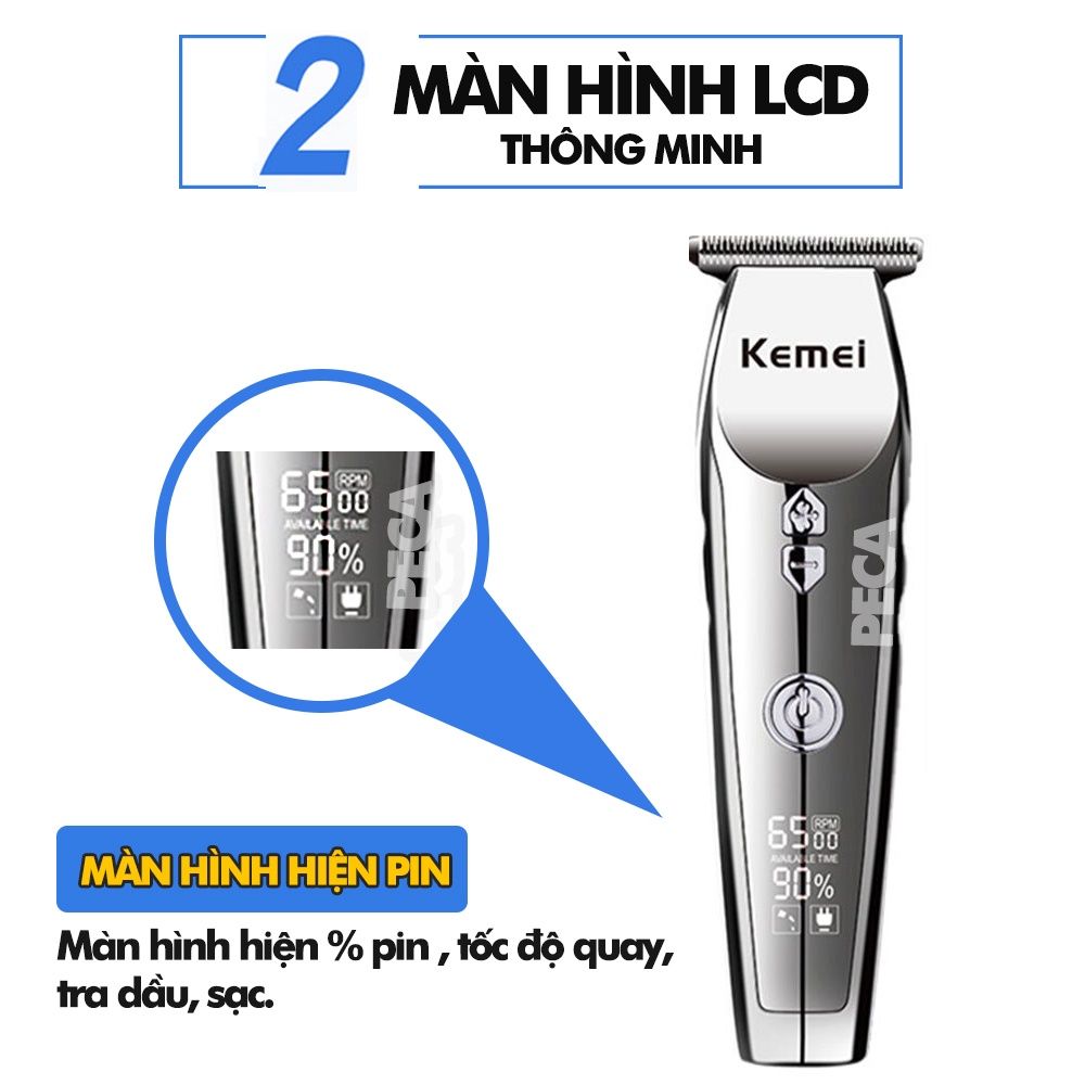 Tông đơ chấn viền không dây Kemei KM-126 màn hình LCD thông minh, 3 tốc độ cắt, có thể khắc tatoo, cạo trắng...Hàng chính hãng