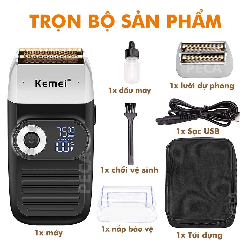 Máy cạo râu lưỡi kép 3 mức tốc độ Kemei KM-2026 màn hình LCD, công suất 5w mạnh mẽ, có thể fade trắng