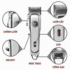 Tông đơ cắt tóc chuyên nghiệp Kemei KM-1998 có màn hình LED hiển thị thích hợp dùng fade tóc, tattoo tóc cho barber shop