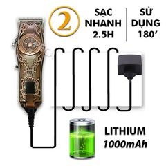 Tông đơ cắt tóc chuyên nghiệp KEMEI KM-2617 màn hình LED theo dõi pin công suất mạnh 5W vỏ thép hoa văn cá tính barber