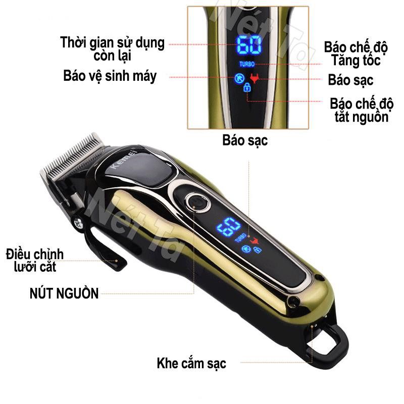 Tông đơ cắt tóc dành cho salon và gia đình kemei KM - 1990 màn hình LCD thông minh 2 tốc độ