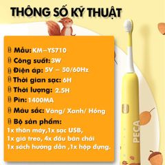 Bàn chải đánh răng điện trẻ em KEMEI KM-YS710 công nghệ rung siêu âm