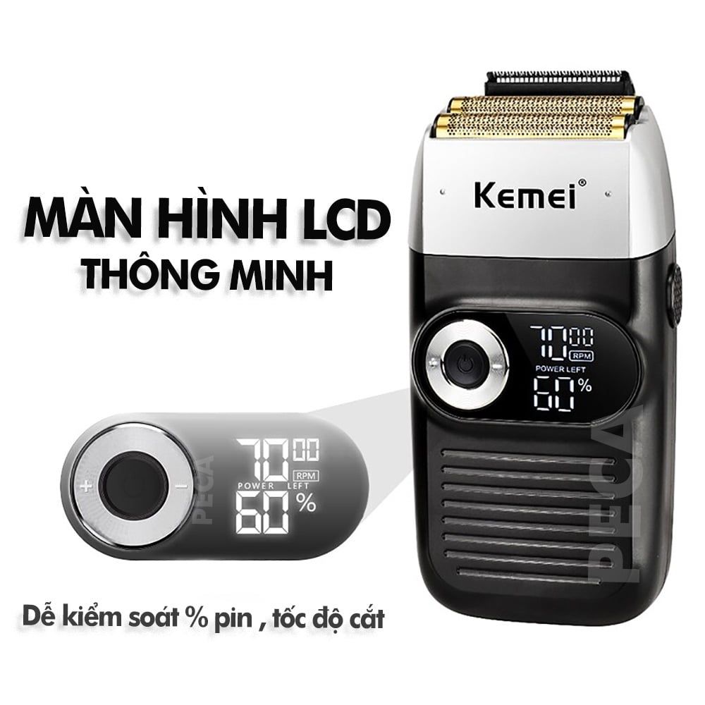 Máy cạo râu lưỡi kép 3 mức tốc độ Kemei KM-2026 màn hình LCD, công suất 5w mạnh mẽ, có thể fade trắng