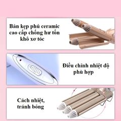 Máy uốn tóc chuyên nghiệp Kemei KM-1010 tiện lợi với 3 trục uốn dùng uốn xoăn, uốn lọn, gợn sóng