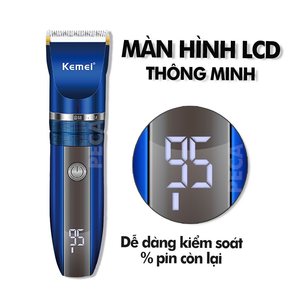 Tông đơ cắt tóc không dây Kemei KM-1086 màn hình LCD hiện pin thông minh dùng cho cá nhân và gia đình - Hàng chính hãng