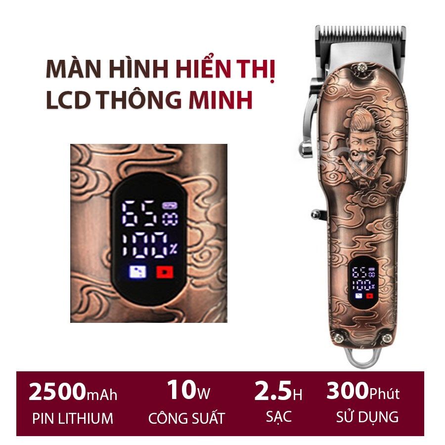 Tông đơ cắt tóc chuyên nghiệp KEMEI KM-3705 công suất mạnh 10W có màn hình LCD pin trâu dung lượng 2500mAh