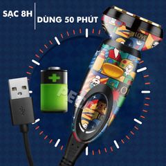 Máy cao râu lưỡi kép 4D KEMEI KM-RS503 vỏ bọc sang trọng màu sắc TREND GRAFFITI phiên bản mini cá tính, dùng sạc USB