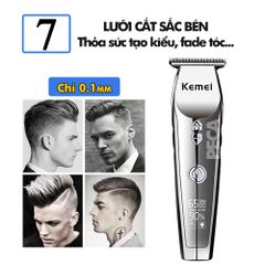 Tông đơ chấn viền không dây Kemei KM-126 màn hình LCD thông minh, 3 tốc độ cắt, có thể khắc tatoo, cạo trắng...Hàng chính hãng