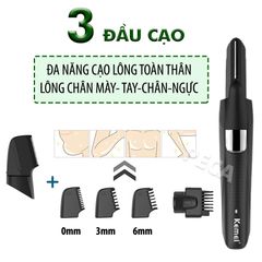 Tông đơ đa năng 4in1 KEMEI KM-5029 nhiều đầu thay thế chuyên dụng cắt tóc, cạo râu, cạo lông toàn thân, lông chân mày