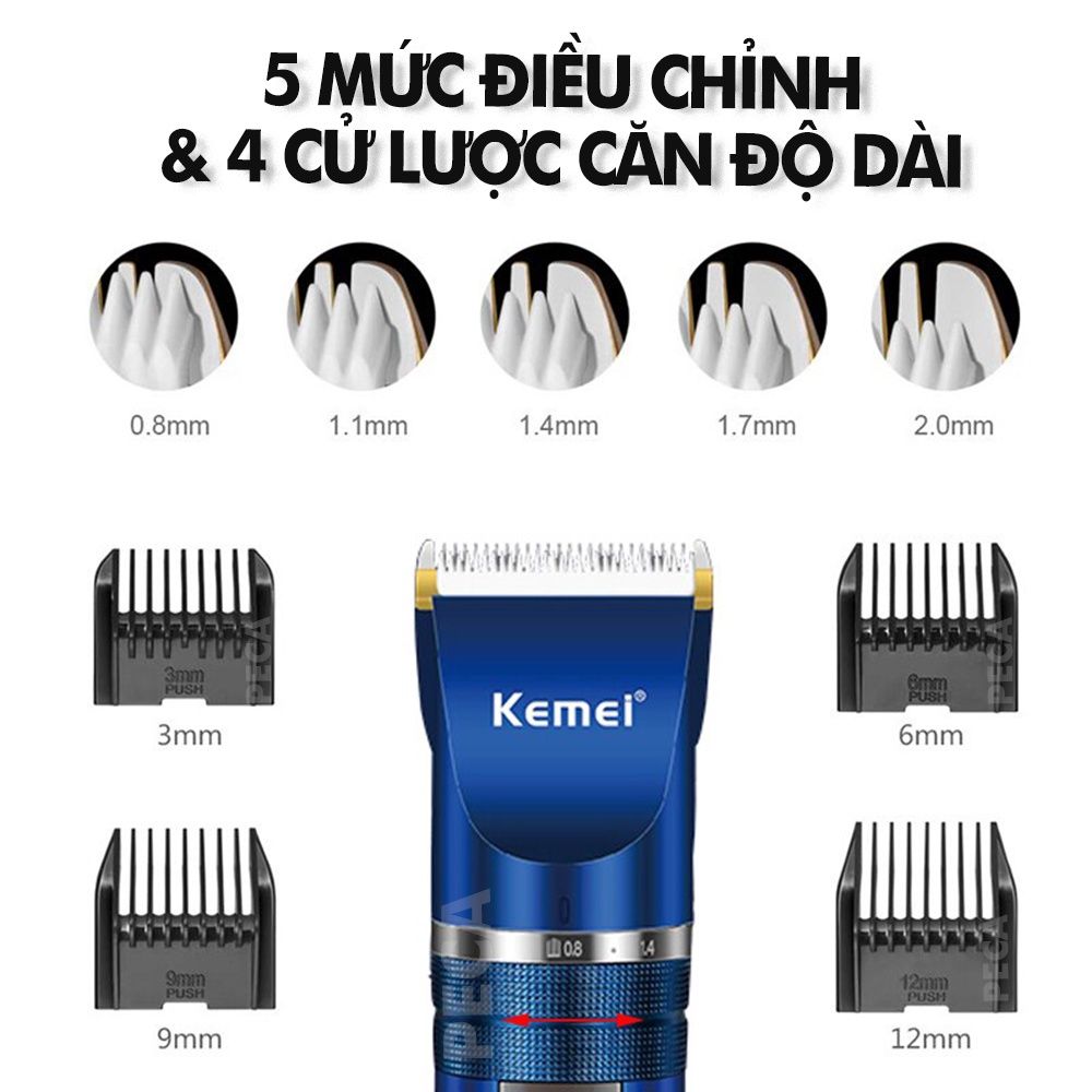 Tông đơ cắt tóc không dây Kemei KM-1086 màn hình LCD hiện pin thông minh dùng cho cá nhân và gia đình - Hàng chính hãng