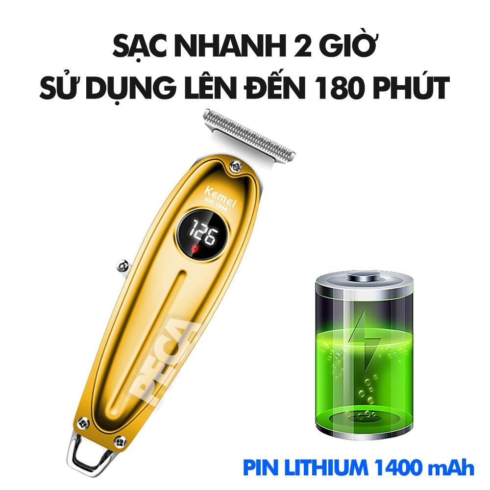 Tông đơ chấn viền không dây Kemei KM-1948 màn hình LCD sạc USB có thể khắc tóc tatoo, cạo trắng, cạo viền