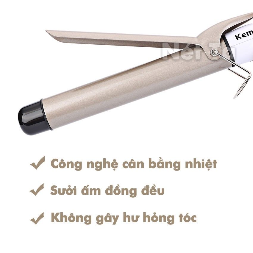 Máy uốn tóc cao cấp Kemei KM-1001A với 4 mức nhiệt độ phù hợp với mọi tình trạng tóc dùng để uốn xoăn, uốn lọn, uốn cụp